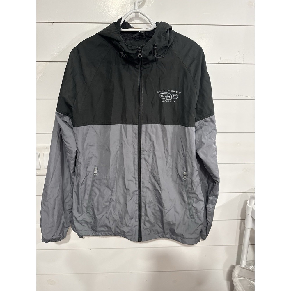 Walt Disney 1971 Logo Mens Hooded Windbreaker Jacket Size Medium